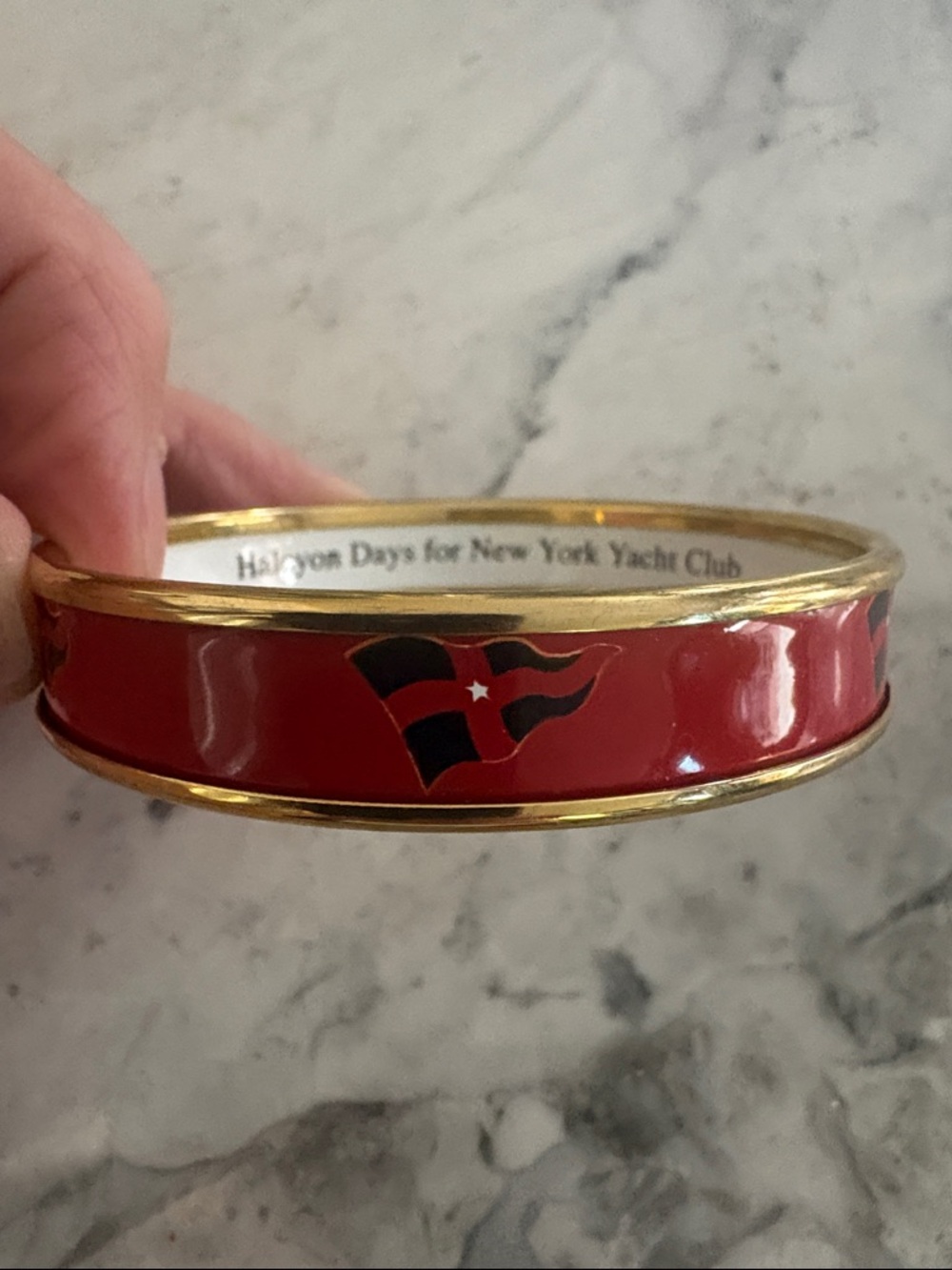 New York Yacht Club x Halcyon Days Red Enamel Bangle Bracelet with NYYC Flag